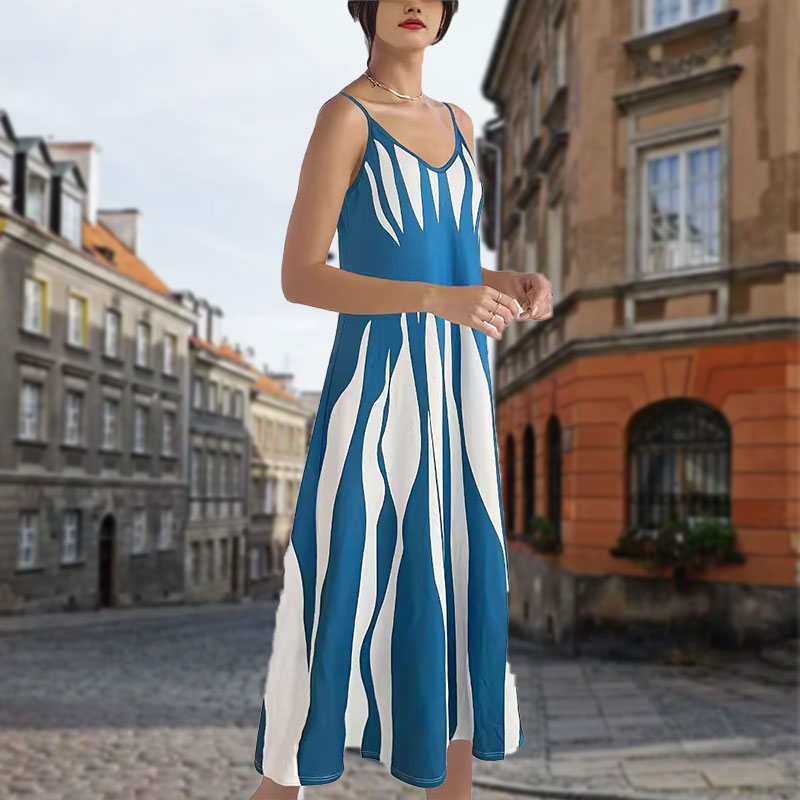 Vestido estampado con cuello en V y tirantes finos para mujer