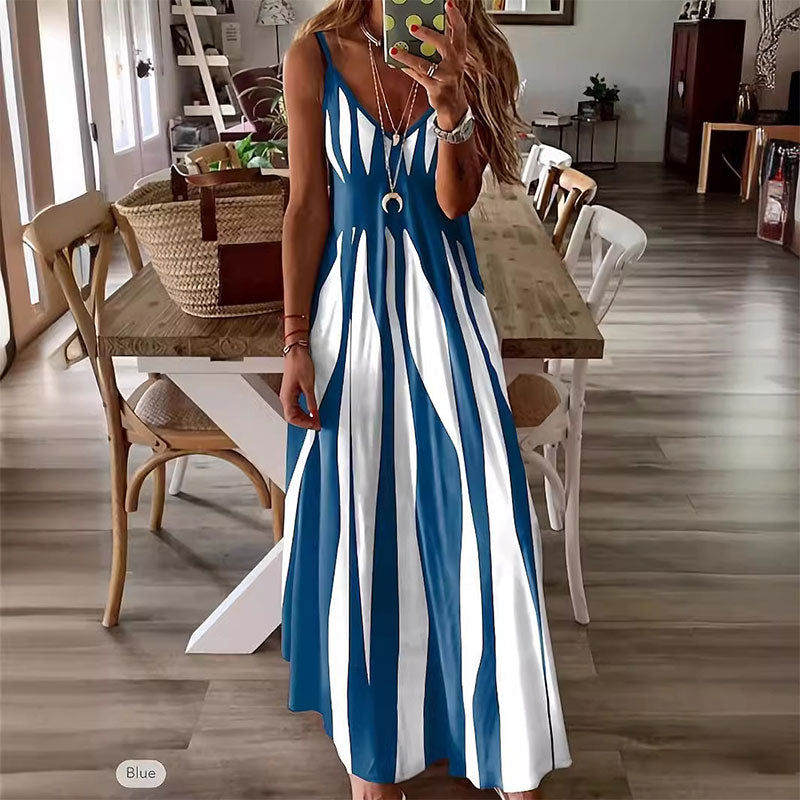 Vestido estampado con cuello en V y tirantes finos para mujer