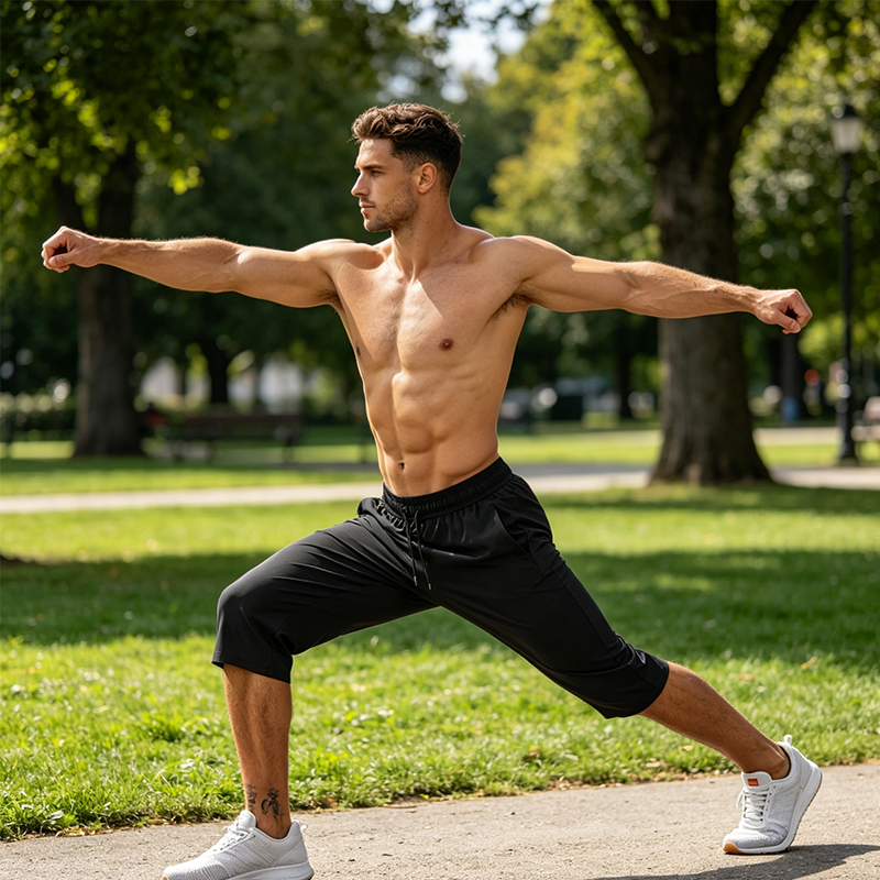 Pantaloni da sport a 3/4 da uomo ad asciugatura rapida e con tasche con cerniera