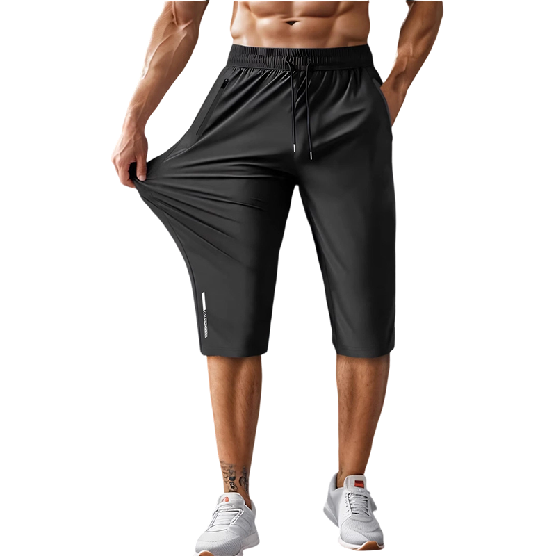 Pantaloni da sport a 3/4 da uomo ad asciugatura rapida e con tasche con cerniera