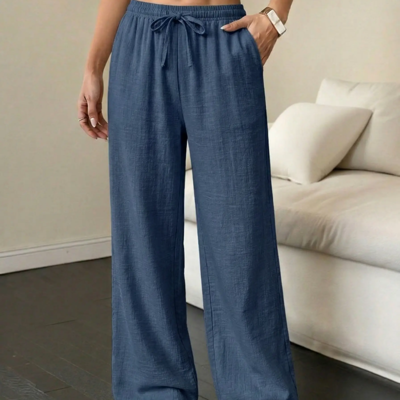 Pantalon large froissé uni pour femme