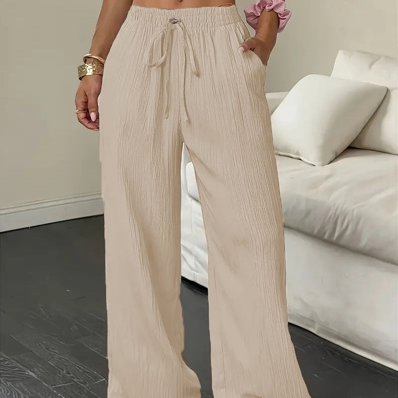 Pantaloni larghi increspati tinta unita da donna