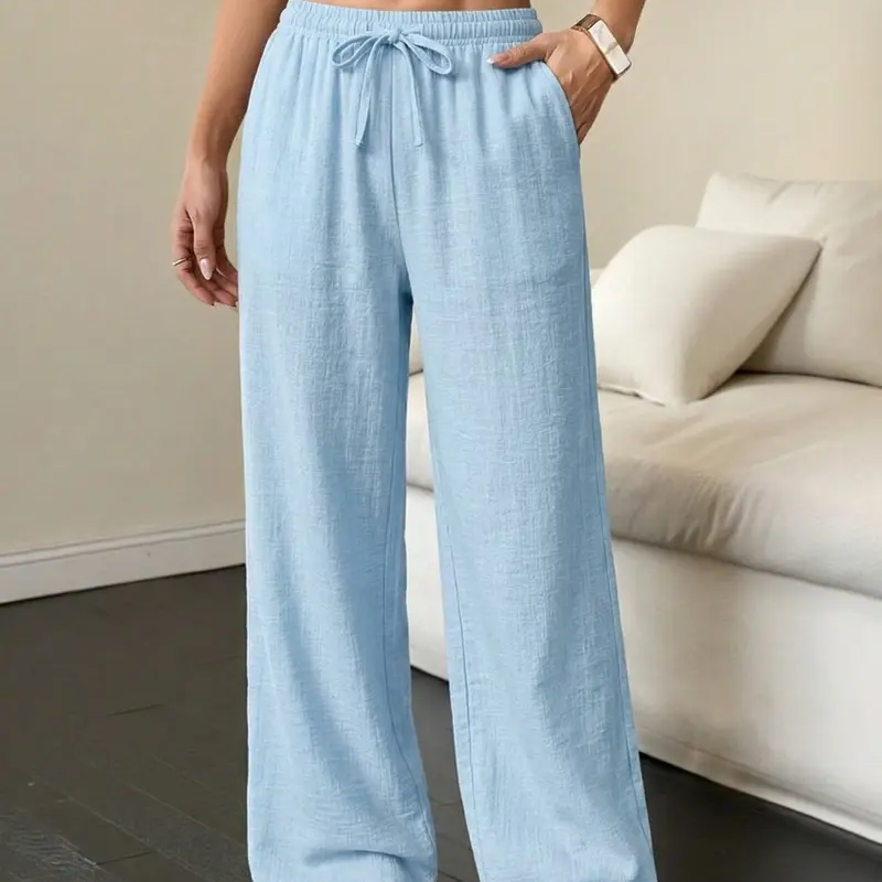 Pantalon large froissé uni pour femme