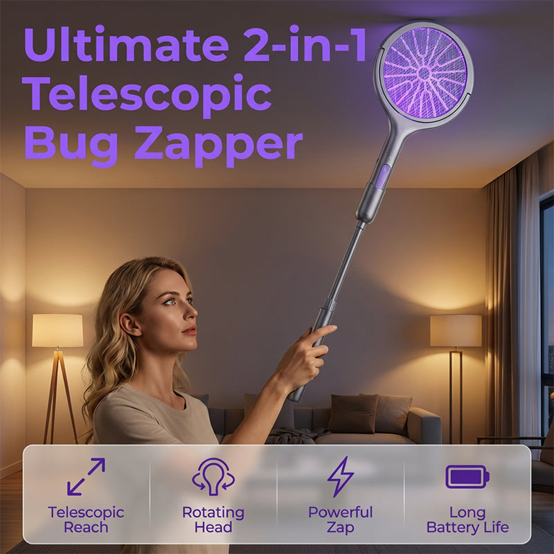 Mosquito Zapper Raqueta Antamoles Elèctrica 2 en 1, Raqueta Anti-insectes USB Recarregable 3000V amb Capçal Rotatiu, Mosquitera Elèctrica per a Casa/Balcó/Jardí/Camping, Gris