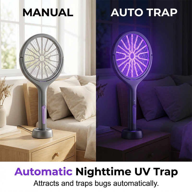 Mosquito Zapper Raqueta Antamoles Elèctrica 2 en 1, Raqueta Anti-insectes USB Recarregable 3000V amb Capçal Rotatiu, Mosquitera Elèctrica per a Casa/Balcó/Jardí/Camping, Gris