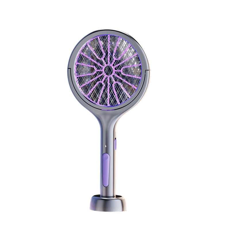 Mosquito Zapper Raqueta Antamoles Elèctrica 2 en 1, Raqueta Anti-insectes USB Recarregable 3000V amb Capçal Rotatiu, Mosquitera Elèctrica per a Casa/Balcó/Jardí/Camping, Gris