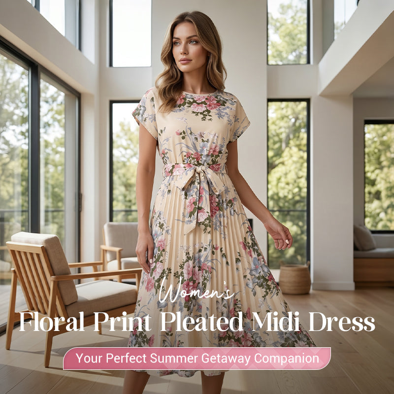 Vestido midi plisado con estampado floral