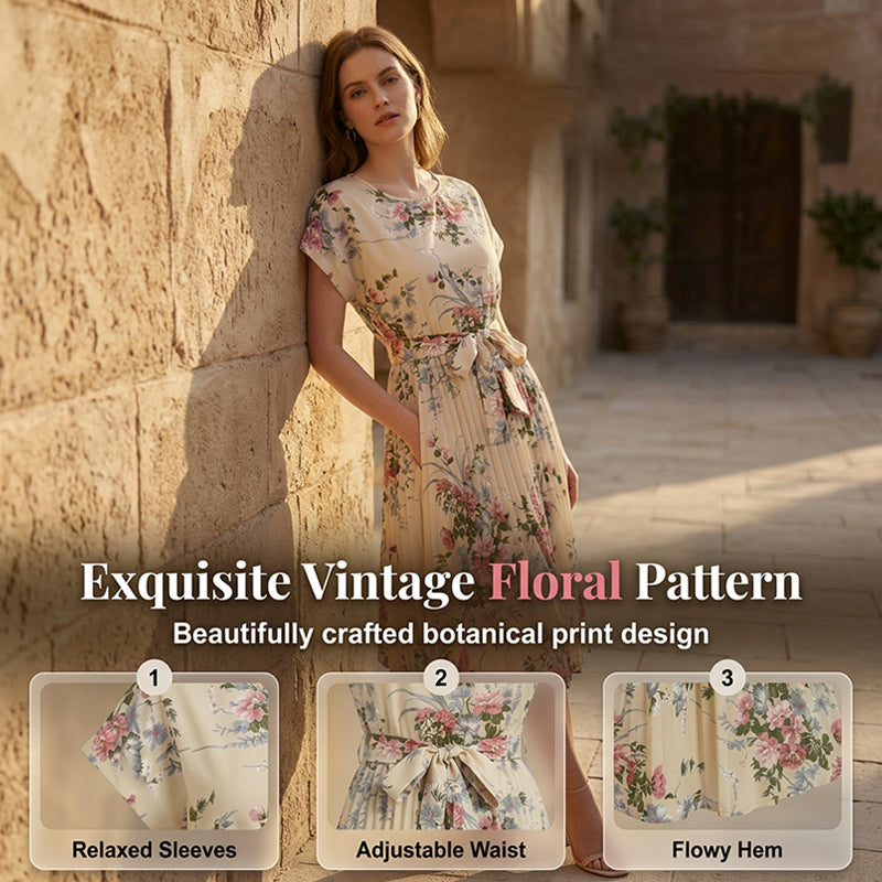 Vestido midi plisado con estampado floral