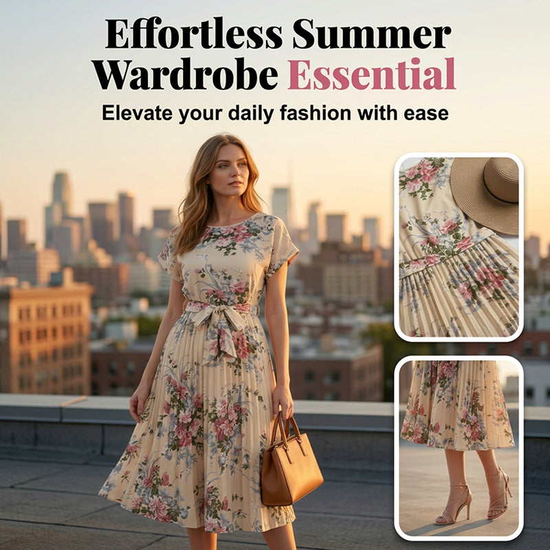 Vestido midi plisado con estampado floral