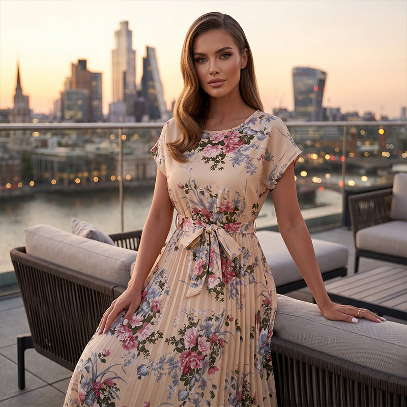 Vestido midi plisado con estampado floral