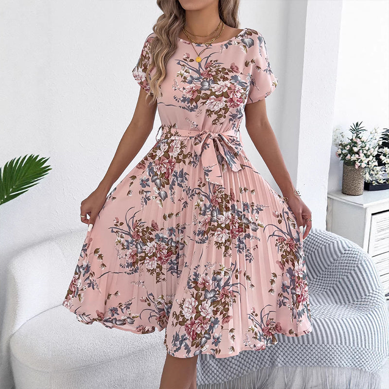 Plissert midikjole med blomsterprint