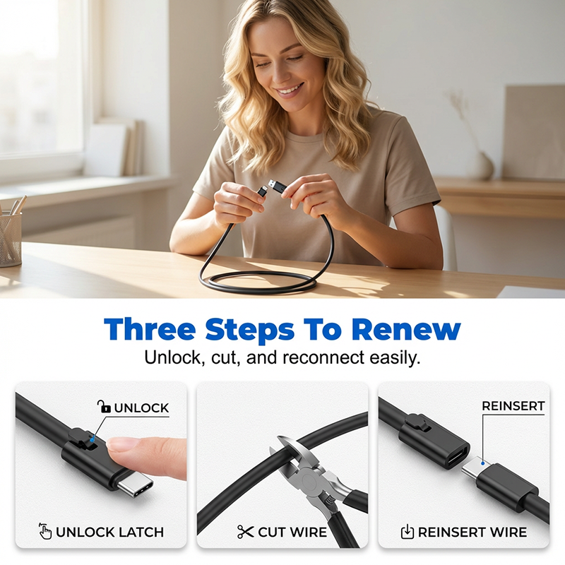 Reparerbar USB-C hurtiglader-kabel Cut & Fix
