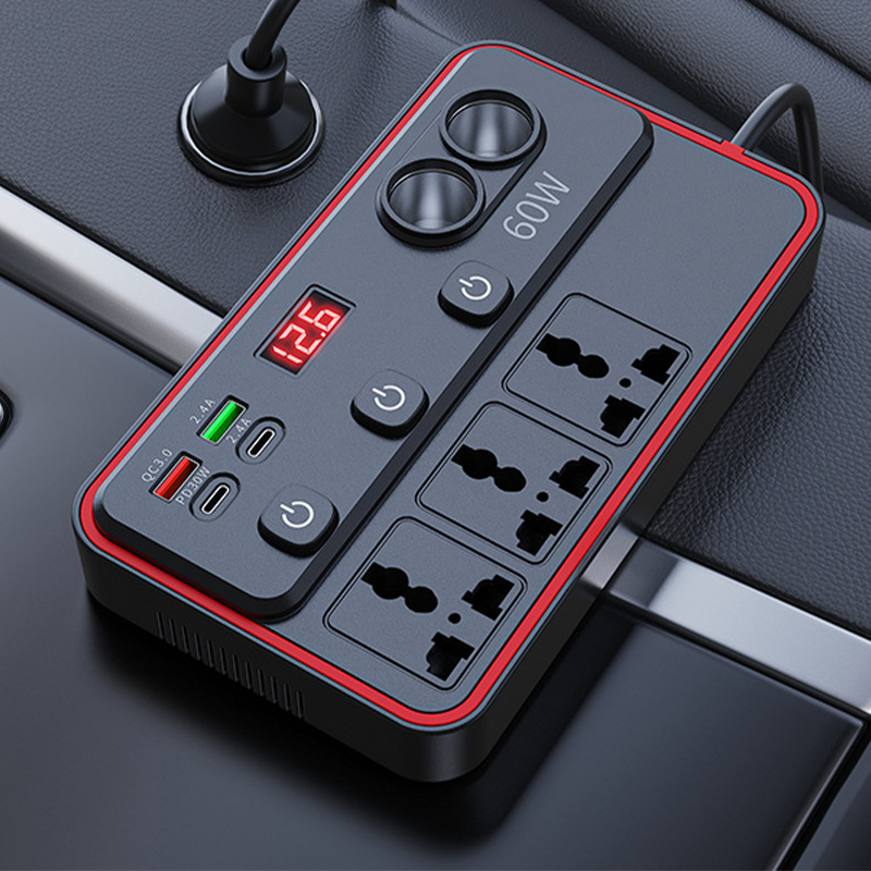 Carregador d'automòbil multifunció amb butacas de corrent altern i USB
