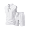 Conjunto de lino para hombre: parte superior con cordones y pantalón corto