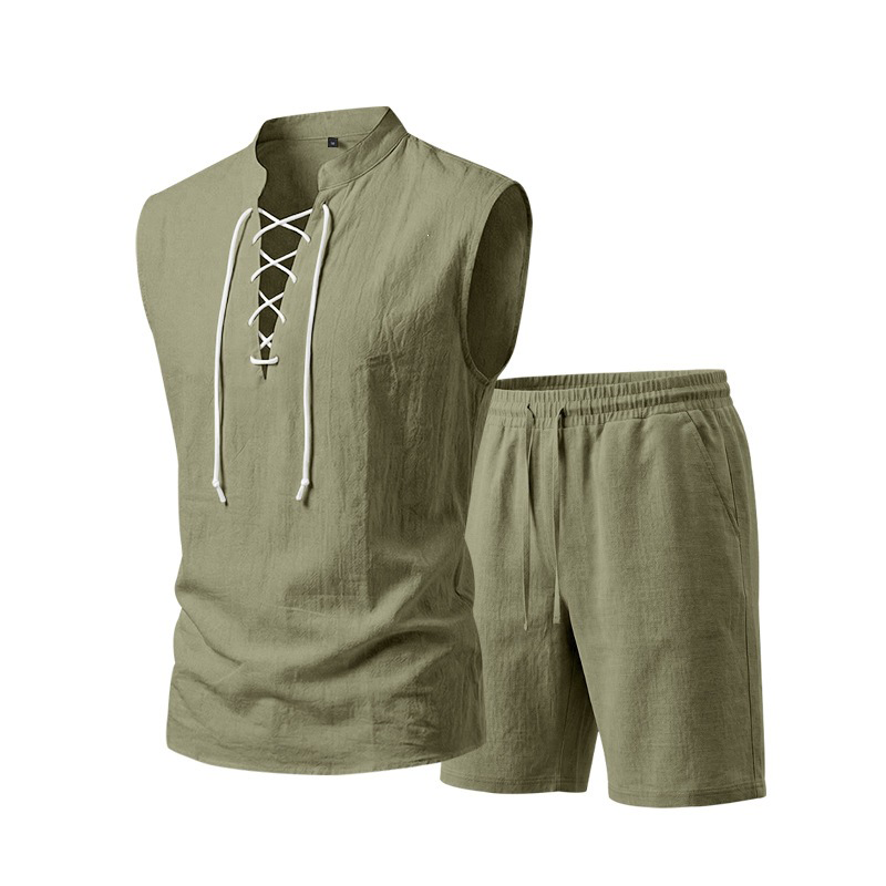 Conjunt d'home de lli: top lacet i pantalons curts