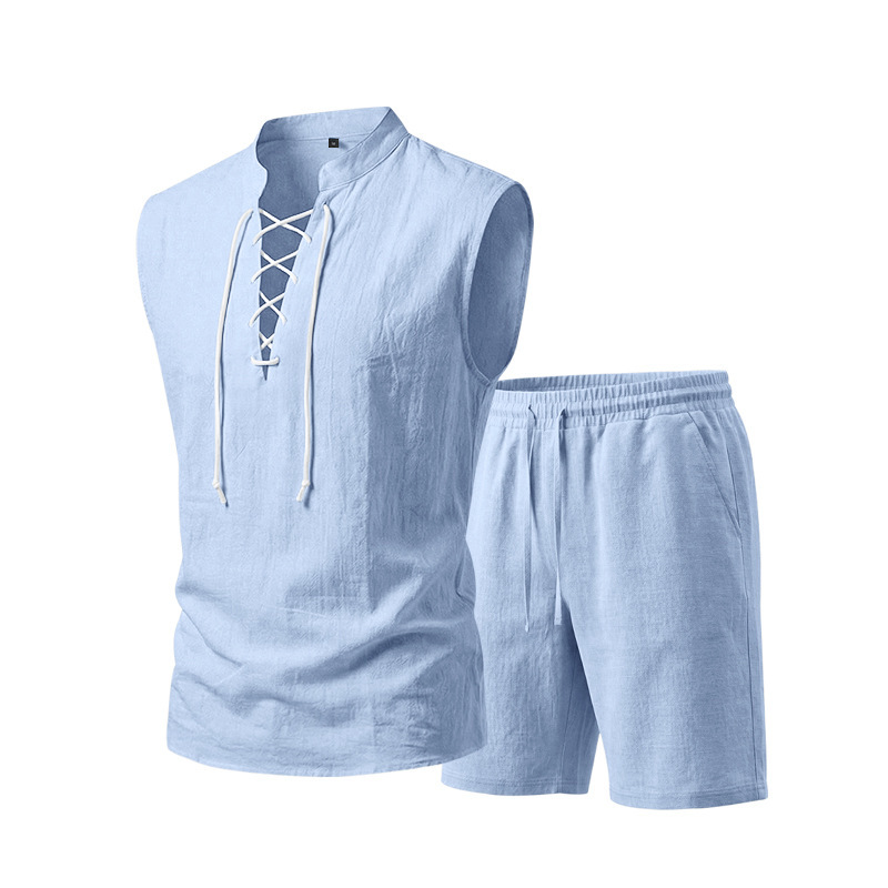 Conjunt d'home de lli: top lacet i pantalons curts