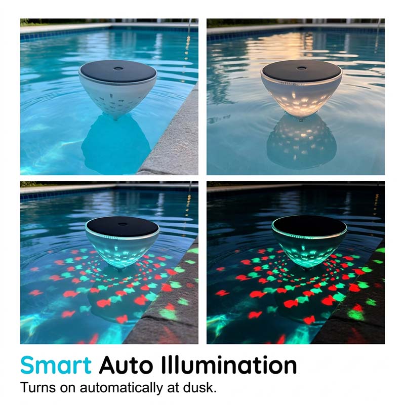 Llampada solar flotant per a piscina amb projecció de peixos