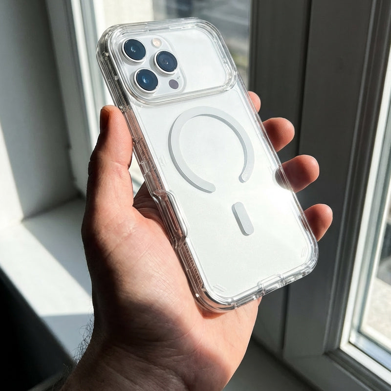 Funda magnètica transparent antiurts per a telèfons de la sèrie 13-17