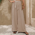 Pantaloni a gamba larga da donna con vita alta e nodo frontale