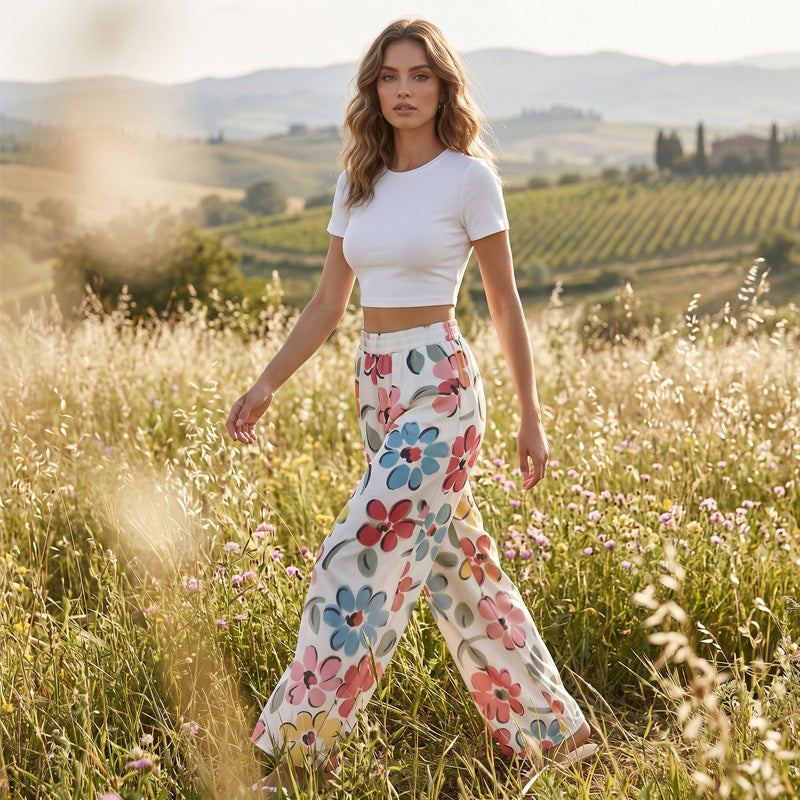 Pantalons palazzo de cama ampla i estampat floral per a dona