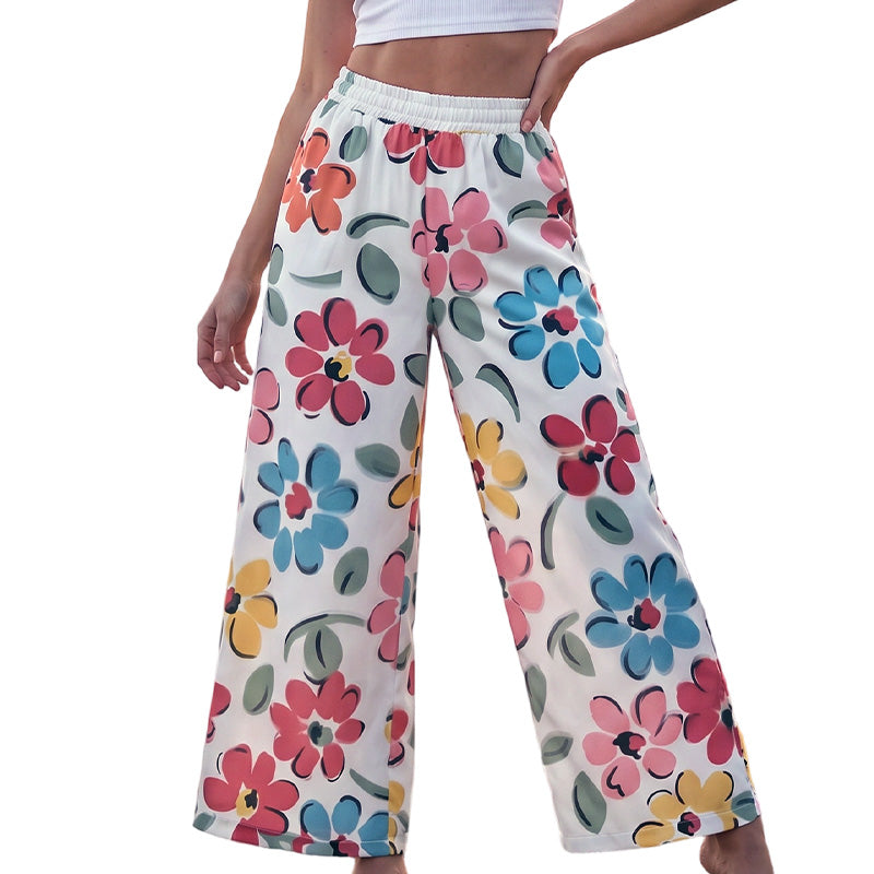 Pantalon palazzo à jambes larges et imprimé floral pour femme