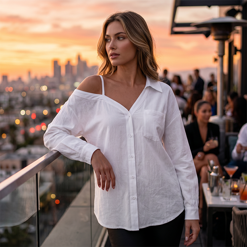 Chemise boutonnée à épaules dénudées pour femme