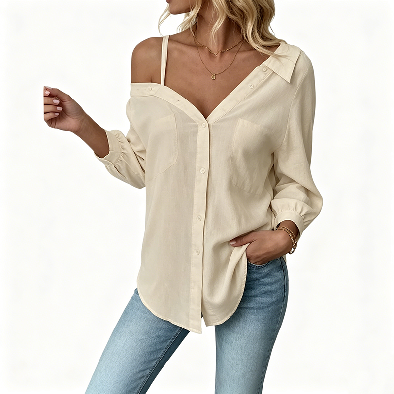 Chemise boutonnée à épaules dénudées pour femme