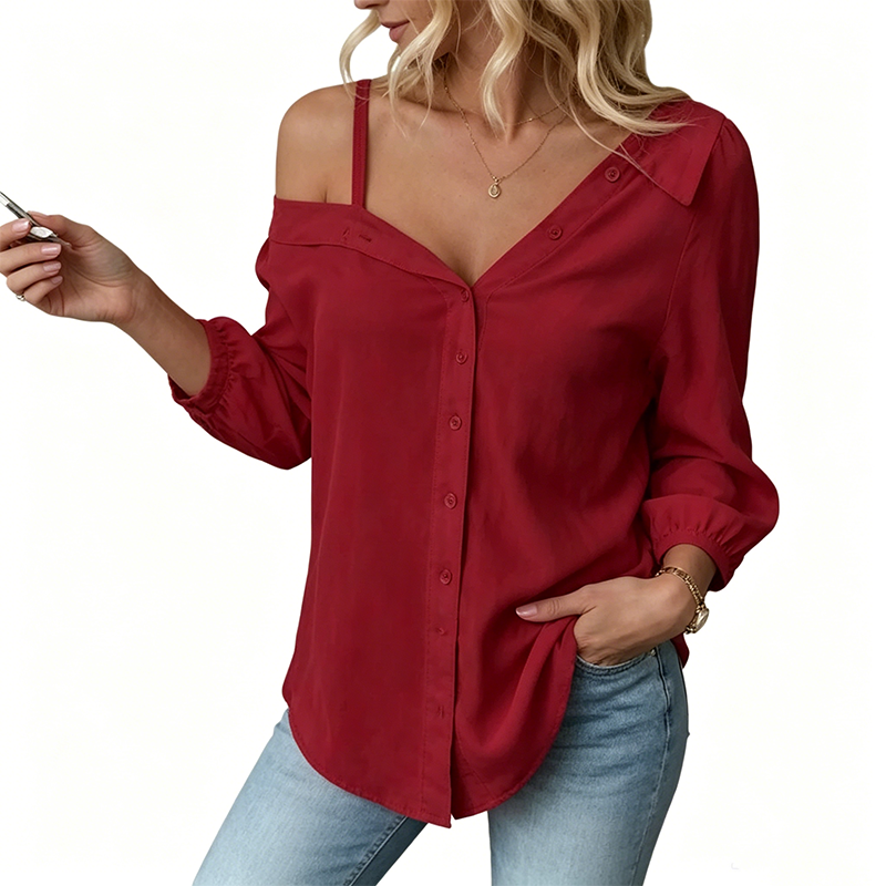Chemise boutonnée à épaules dénudées pour femme