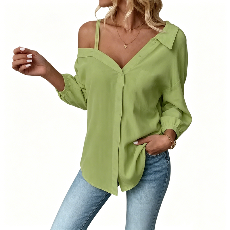 Chemise boutonnée à épaules dénudées pour femme