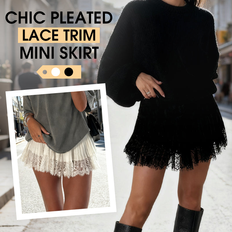 Minifalda plisada chic con borde de encaje