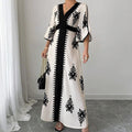 Vestit llarg elegant per a dona amb estampat i coll en V