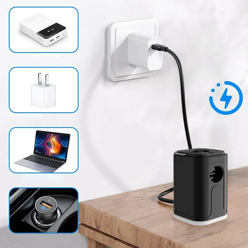 Pompe à air rechargeable pour camping avec lumière LED
