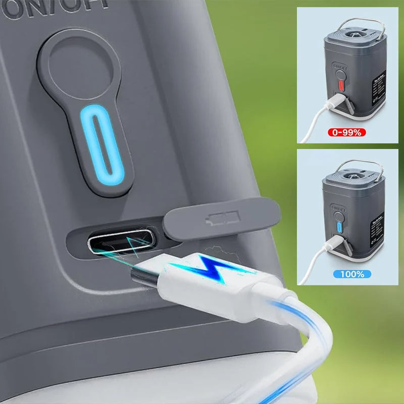 Pompe à air rechargeable pour camping avec lumière LED