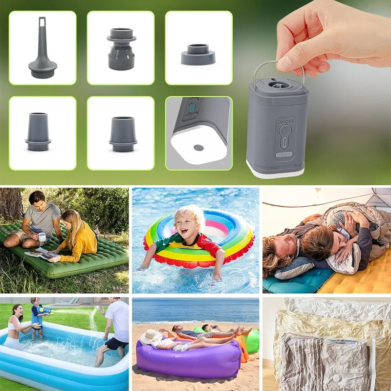 Pompe à air rechargeable pour camping avec lumière LED