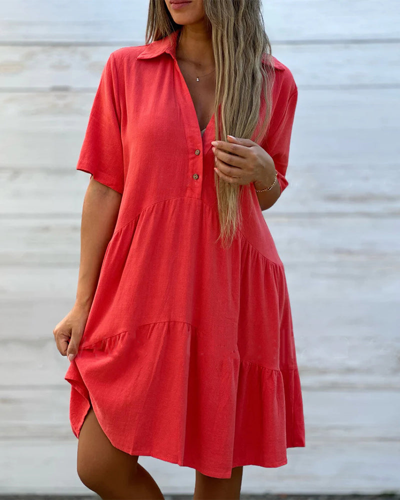 Vestido abotonado liso de algodón y lino