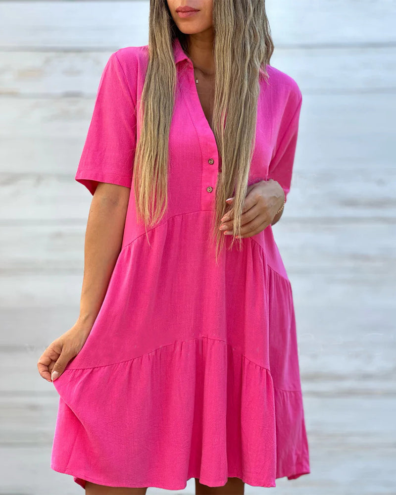 Vestido abotonado liso de algodón y lino