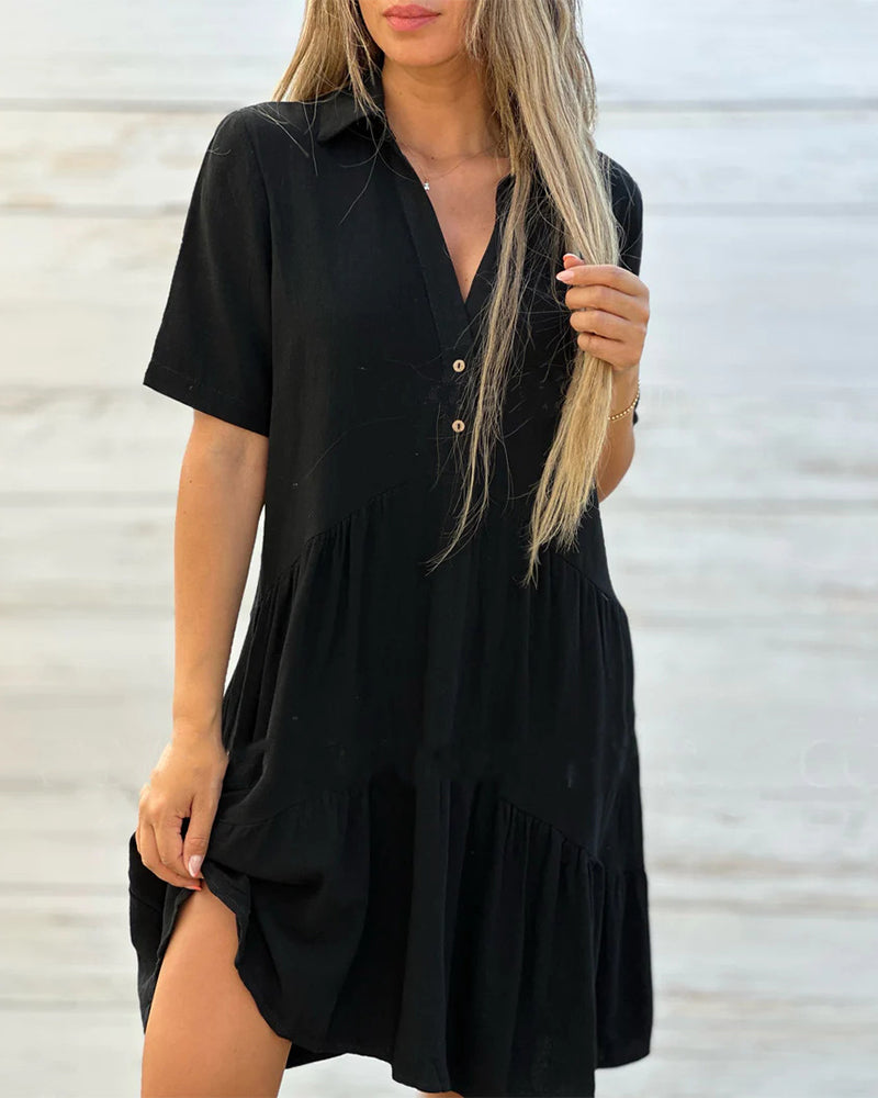 Vestido abotonado liso de algodón y lino
