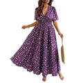 Vestido midi elegante con estampado floral y cuello en V para mujer