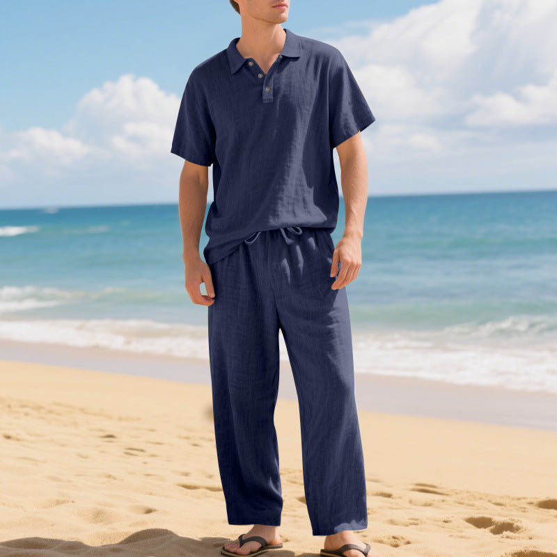 Conjunt de camisa i pantalons de lli per a home