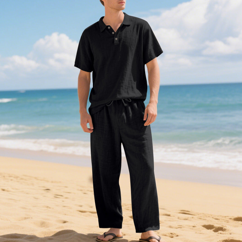 Conjunt de camisa i pantalons de lli per a home