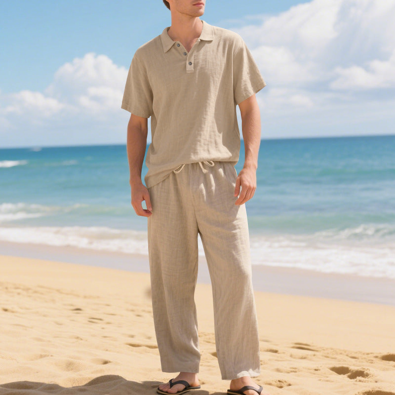 Conjunt de camisa i pantalons de lli per a home