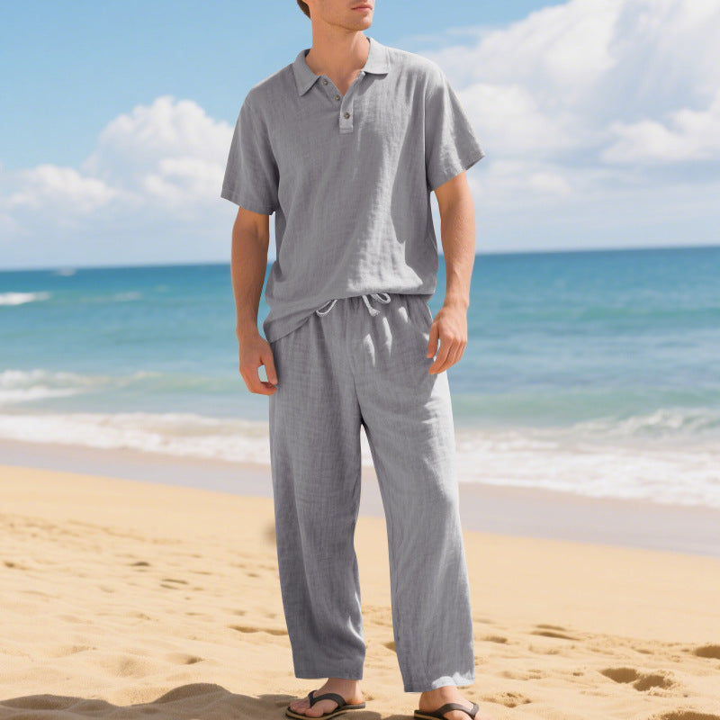 Conjunt de camisa i pantalons de lli per a home