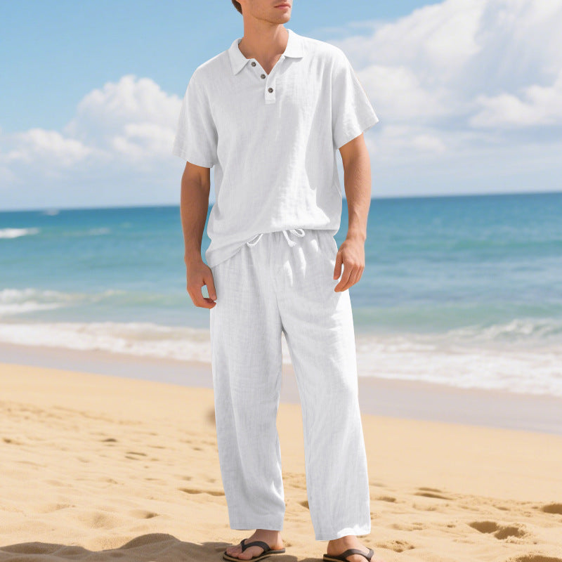 Ensemble chemise et pantalon en lin pour homme