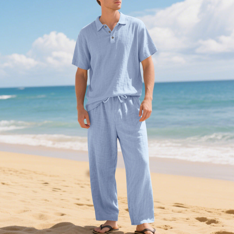 Conjunt de camisa i pantalons de lli per a home