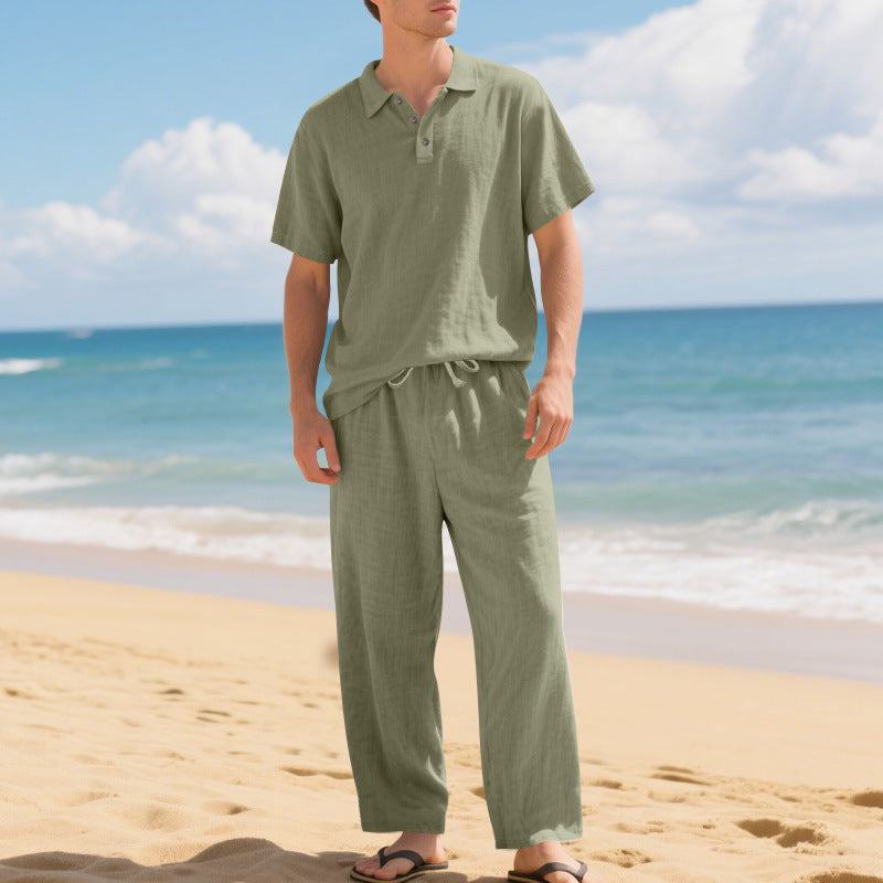 Conjunt de camisa i pantalons de lli per a home