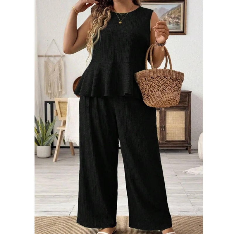 Conjunto de top con volante sin mangas y pantalón ancho