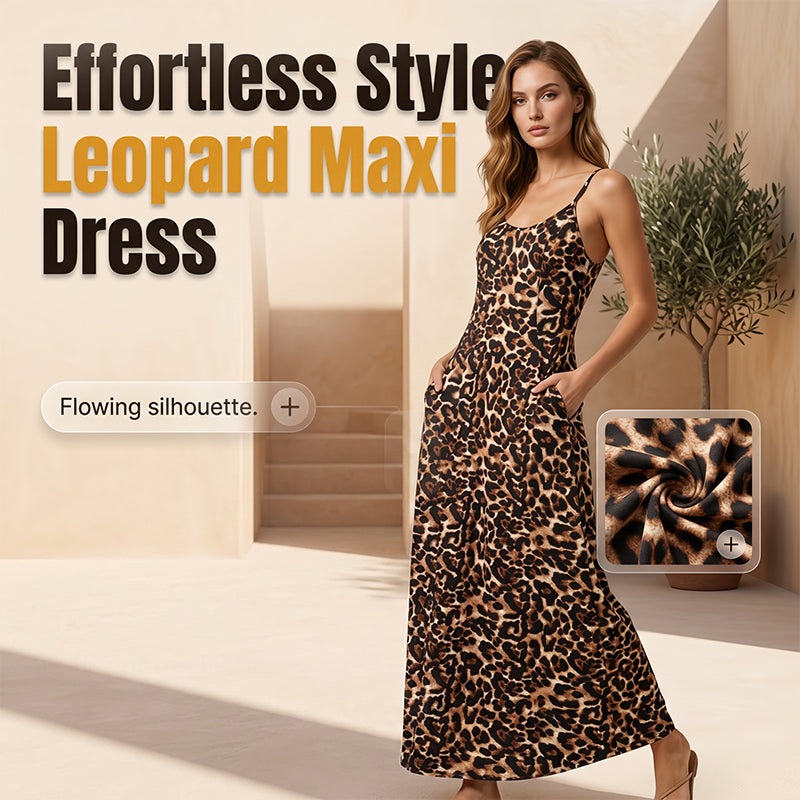 Abito lungo con spalline sottili e stampa leopardata