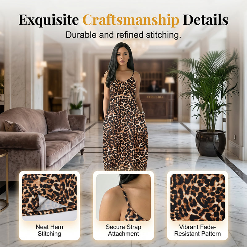 Abito lungo con spalline sottili e stampa leopardata