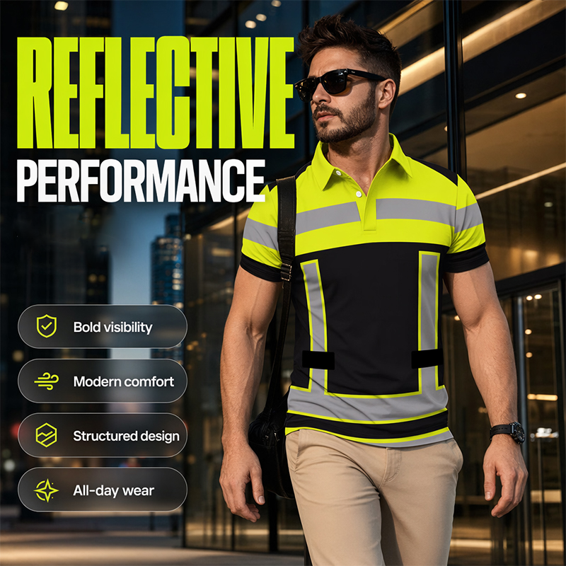Camicia da uomo ad alta visibilità con bande catarifrangenti