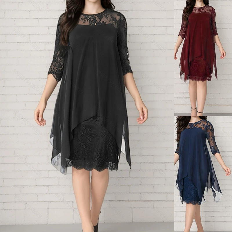 Vestit elegant de renda amb orllat asimètriu